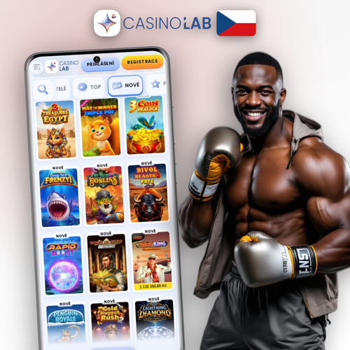 Lab Casino aplikace otevřená na moderním smartphonu s tmavým herním rozhraním