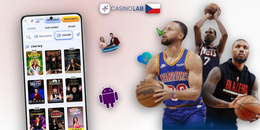 Lab Casino app zobrazující lobby se sloty a ruletou v mobilním prostředí