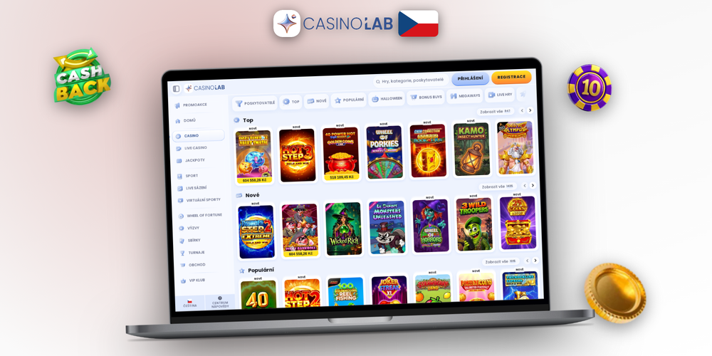 Plné rozhraní desktopového klienta Lab Casino se sloty, živým kasinem a sportovními sázkami